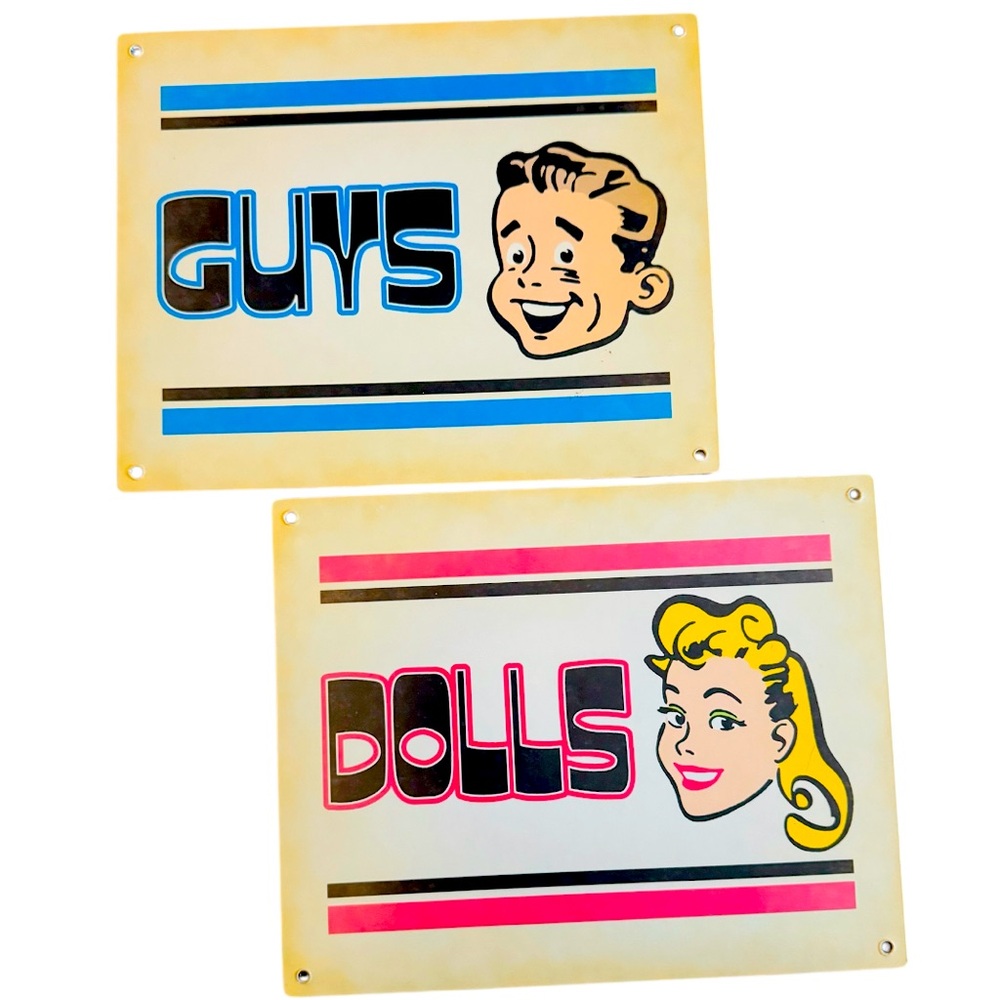 Restroom Signs Combo Set Cute Guys Dolls Diner Cafe Bathroom Door Lavatory Decor